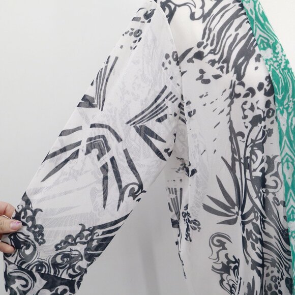 Chico's Easywear Cardigan Women L White Boho Eclectic Artistic Swim Cover Travel - Picture 8 of 16